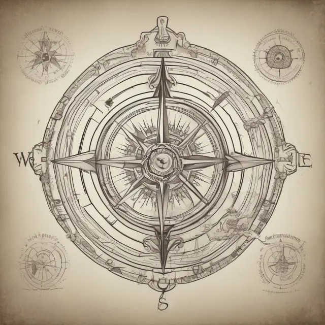 An MPA graduate holding a compass, symbolizing direction and purpose, in front of a diverse career landscape