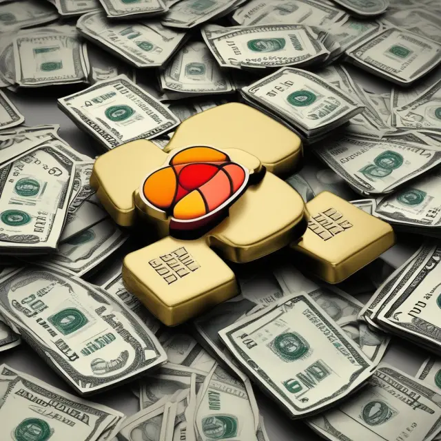 Golden scales balanced with Mastercard logo and dollars flowing, symbolizing revenue generation through gross dollar volumes.