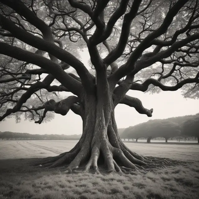 Tree representing mature industries with intertwined branches illustrating competitive consolidation