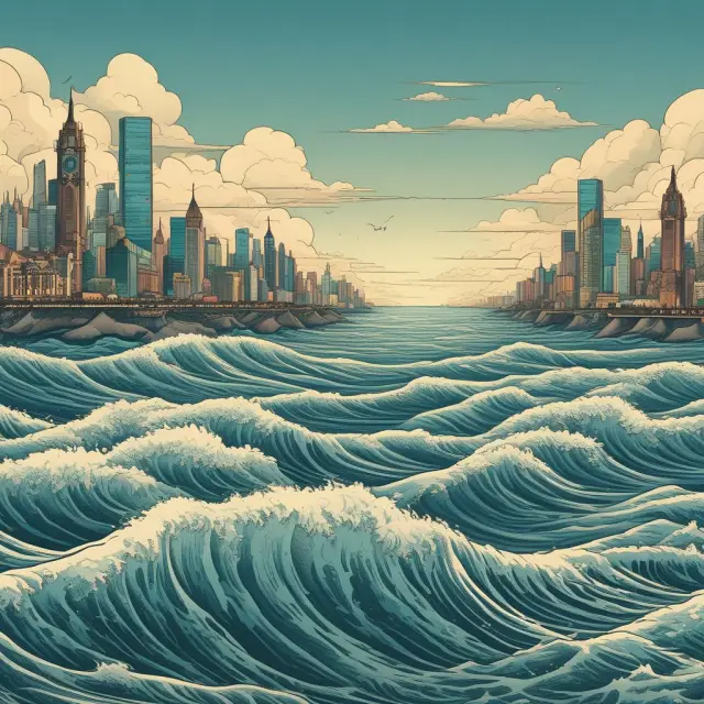Two monopolistic entities merging their waves together in a sea of industry consolidation