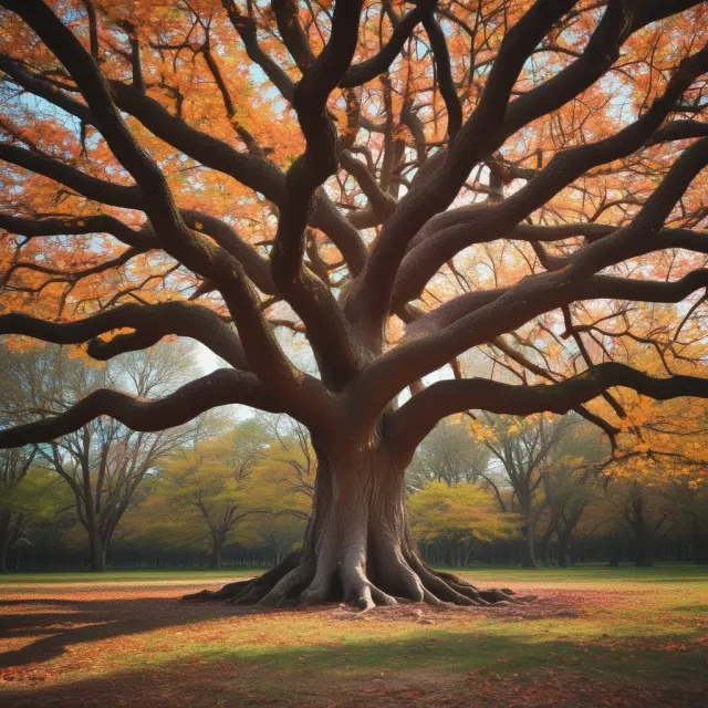 An ancient tree adorned with lively branches symbolizing mature industries undergoing growth and transformation within the U.S. economy