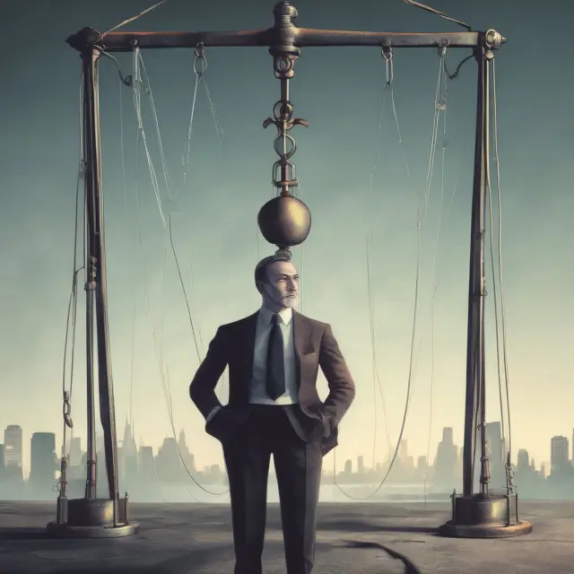 A pendulum swinging between a safe, short-term bond and a risky, long-term bond symbolizes the balance between credit risk and potential rewards in fixed-income investments.