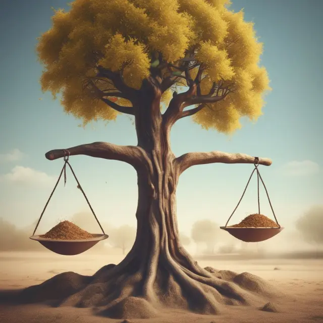 An hourglass and a tree illustrating short-term assets (sand) versus long-term liabilities (leaves), causing a maturity mismatch.