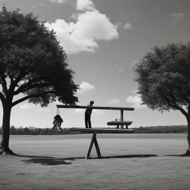 An image of a seesaw with a longer bond on one side and a shorter futures contract on the other, representing the potential risks of maturity mismatches in hedging strategies.