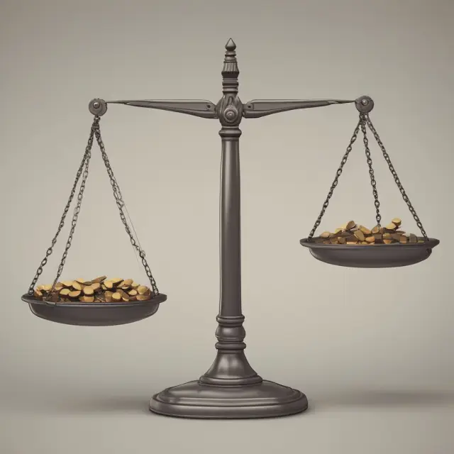 Visualization of maximum drawdown evaluation using a balance scale with investments (left) and benchmark (right).