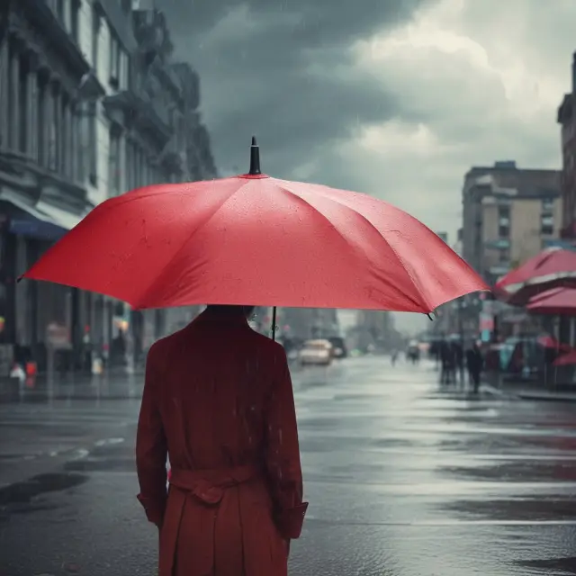 An insurance umbrella protects a cityscape from the destruction caused by a severe storm, symbolizing Maximum Foreseeable Loss (MFL) protection