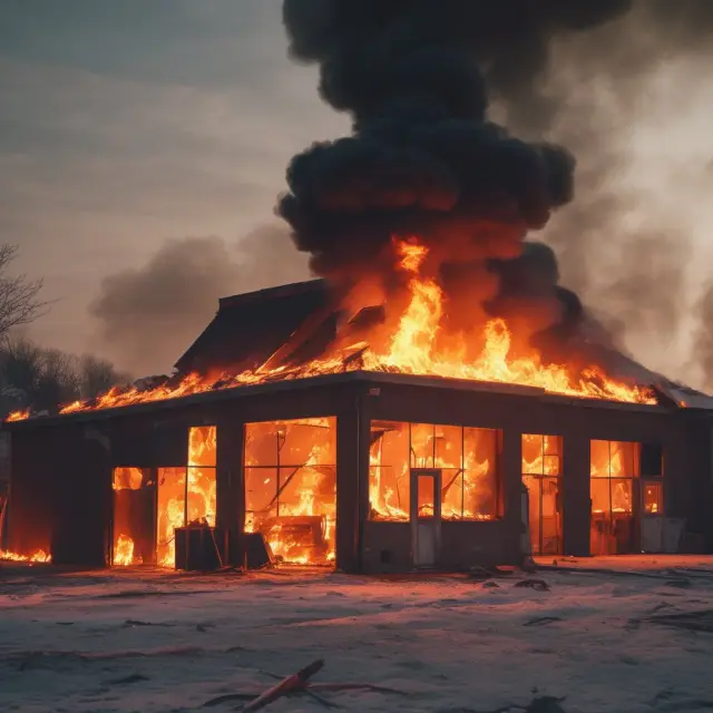 A warehouse ablaze during the holiday season, emphasizing Maximum Foreseeable Losses for a retailer