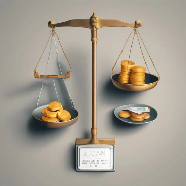 Balance scale comparing loan amounts with budgeting tools: managing borrowing power effectively