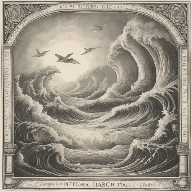 An ocean representing financial markets; market makers and option writers navigating it, influencing the tide to reach max pain prices.