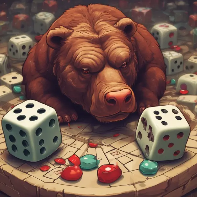 Two groups (Bulls and Bears) rolling dice, symbolizing the controversy surrounding Max Pain Theory