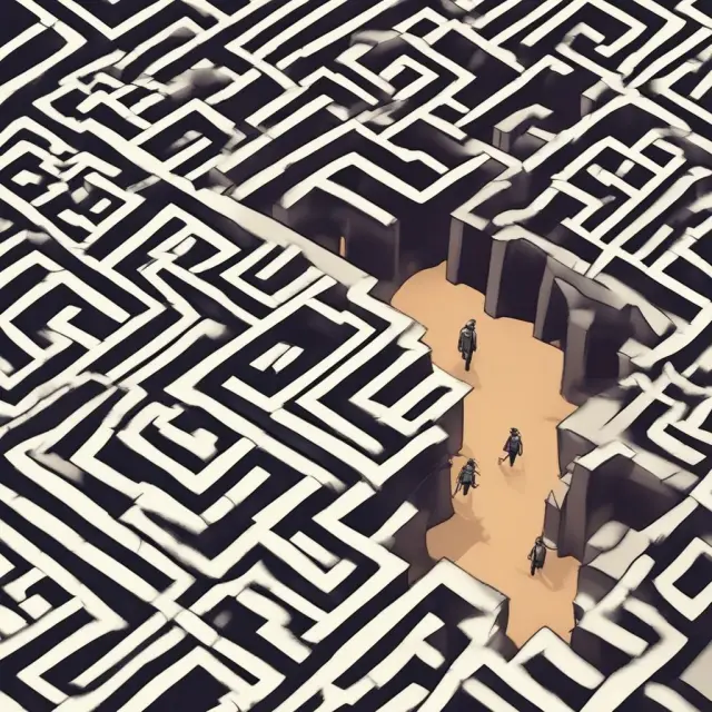 An applicant traversing a maze with keys for essay, resume, recommendation, and test score doors