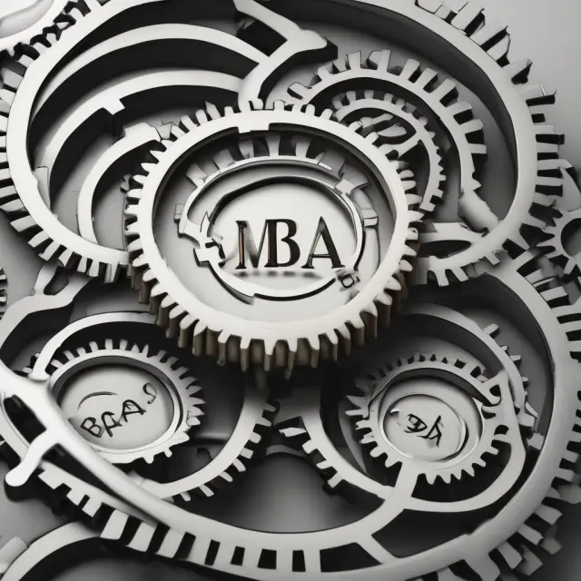 Two interconnected gears symbolizing MBA and EMBA programs; choosing between them based on personal circumstances, work schedule, and career goals.