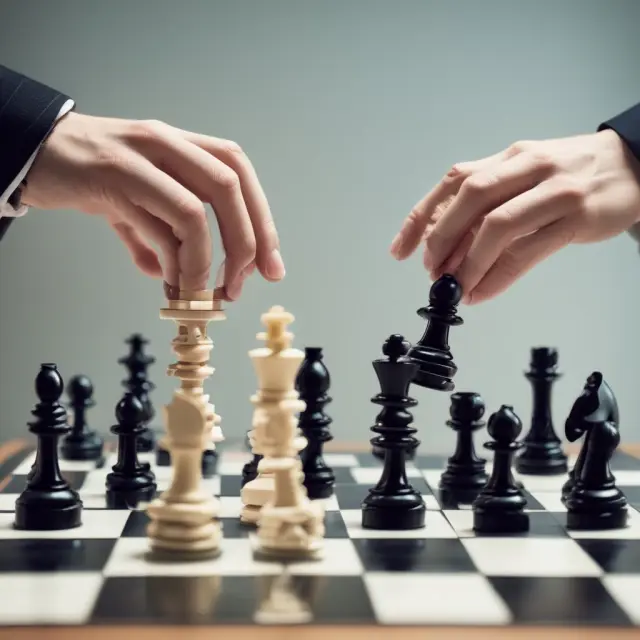 A management team shuffling chess pieces: one group taking over control (MBO), the other joining as new owners (MBI)