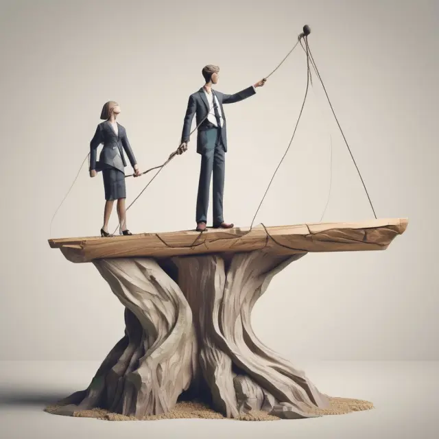 An image of interconnected pass-through MBS and collateralized mortgage obligations (CMO) on a balance beam, representing the delicate equilibrium between risk and reward in mortgage investing.