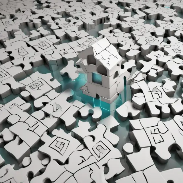 An intricate jigsaw puzzle representing mortgage-backed securities, showcasing various interconnected home loan pieces transformed into investible assets.