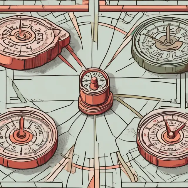 An intricate maze with imperial and metric gas measurement scales converging at a compass-wielding SEC figure, symbolizing the regulatory guidance for accurate financial analysis