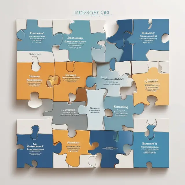 An intricate puzzle composed of six interconnected pieces: strategy, structure, shared values, skills, style, and staff.