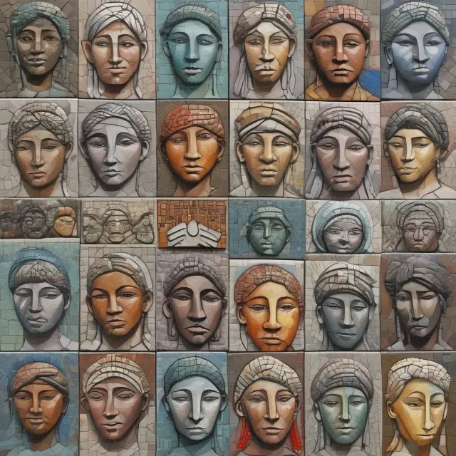 A mosaic made up of various human heads, symbolizing individuals with diverse skills contributing to an organization