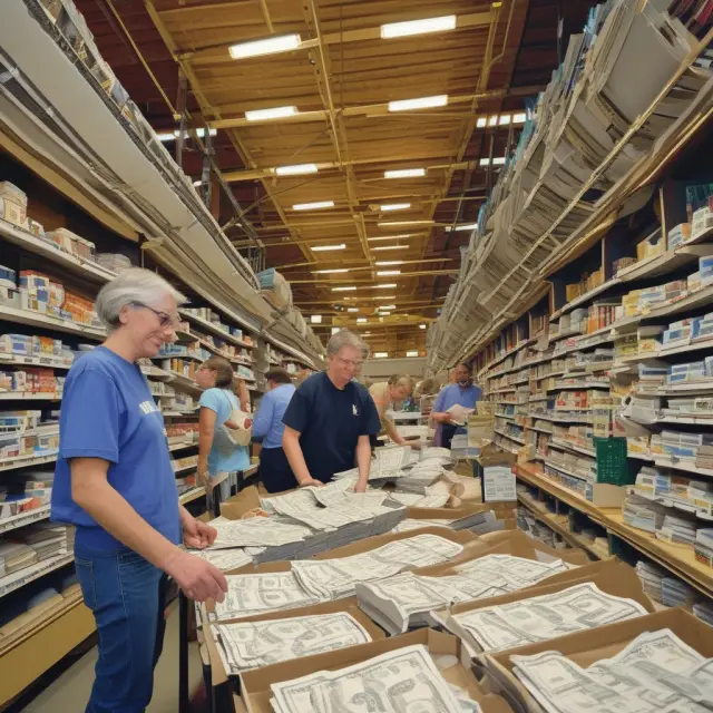 A group of consumers weaving a large tapestry, incorporating elements of their personal finances and the economic climate to create the Michigan Consumer Sentiment Index