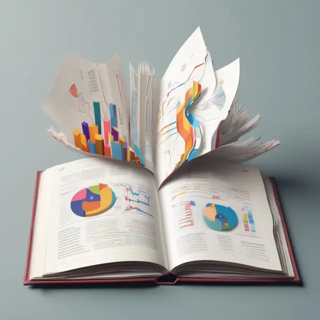 Open book revealing charts, graphs, and essential data to represent a captivating media kit