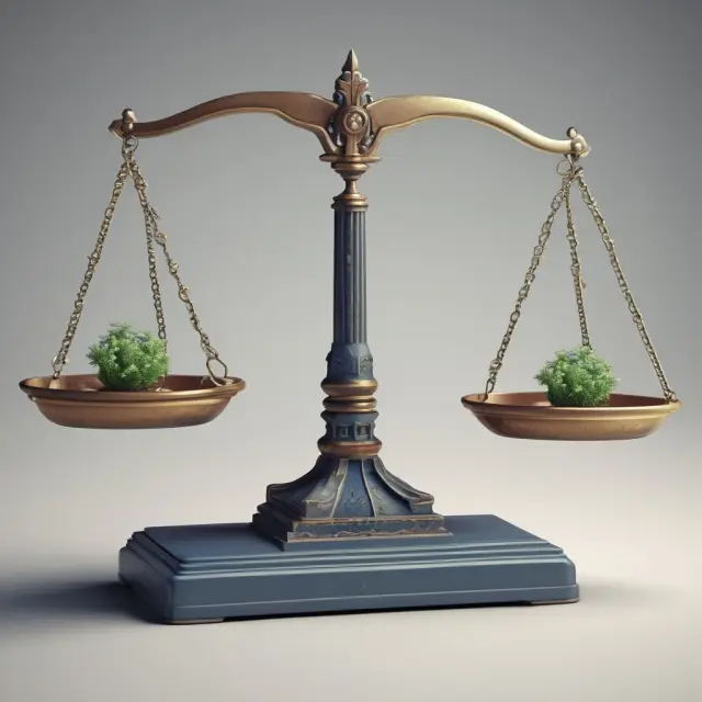 A balance with scales tipped by golden medians representing finance, economics, and various industries