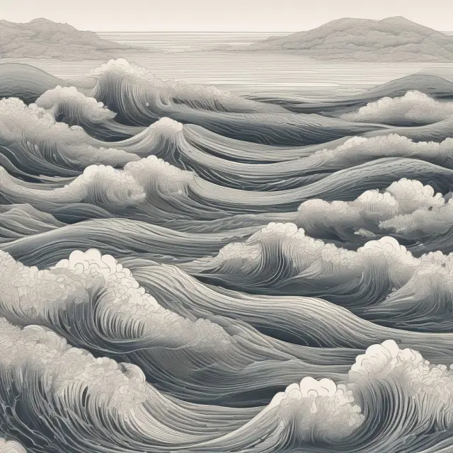 A calm harbor represents the median while chaos waves symbolize the mode, illustrating median