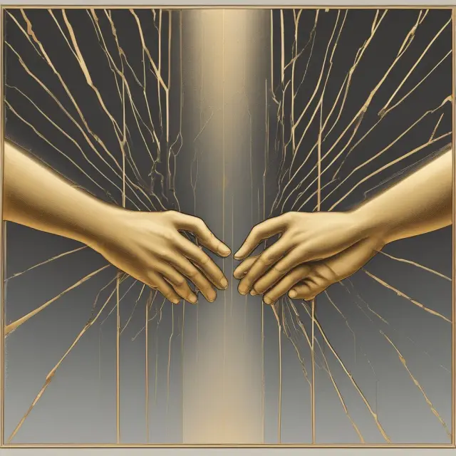 Two hands exchanging a golden bridge as medium of exchange