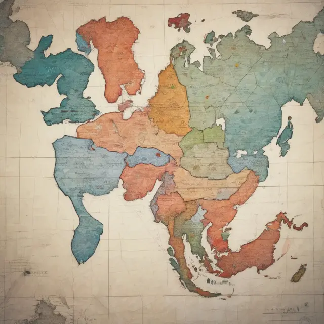 A colorful map depicting various alternative currencies as interconnected tiles, illustrating their role in fostering regional economic stability.