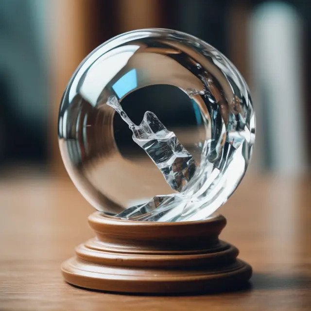 Crystal ball filled with CCI, DGR, and PMI orbs, signifying economic insights and future trend predictions