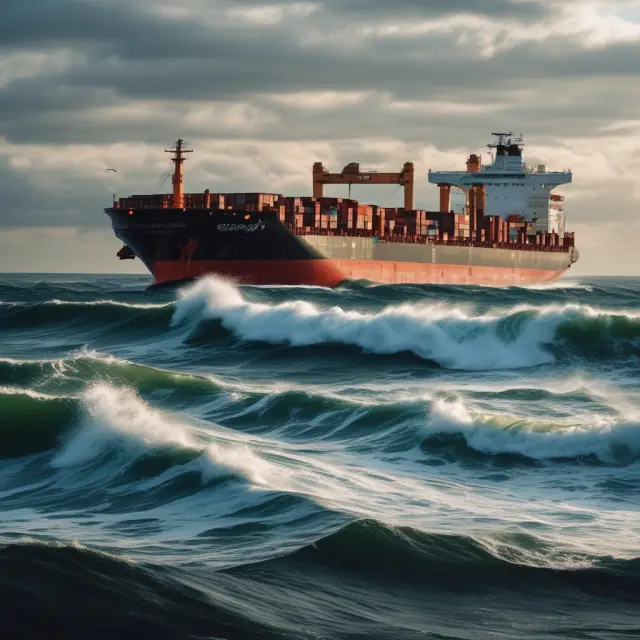 Bond defaults symbolize lagging economic indicators while lead ships illustrate leading indicators navigating turbulent waters to guide investors through market conditions