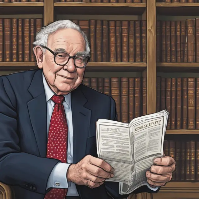 Warren Buffett examining financial statements, focusing on company fundamentals during a stock market melt up