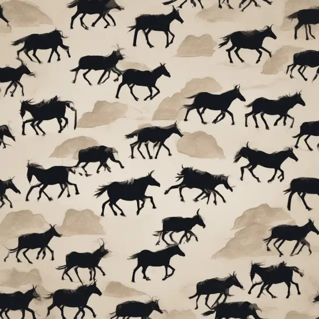 A herd of galloping horses representing investors, charging towards a market cliff edge, illustrating the power of crowd behavior during melt ups