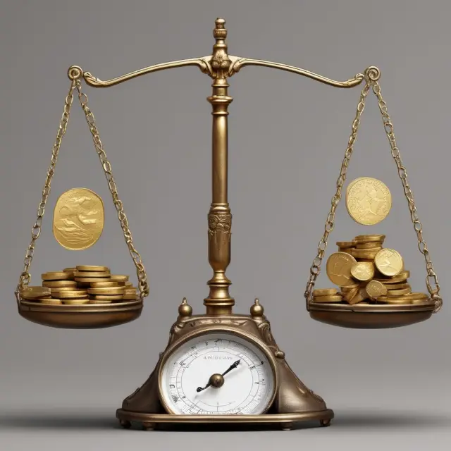 Fungible vs. Mental Accounting: Balance scale with interchangeable gold coins versus misshapen, subjective coins in the 
