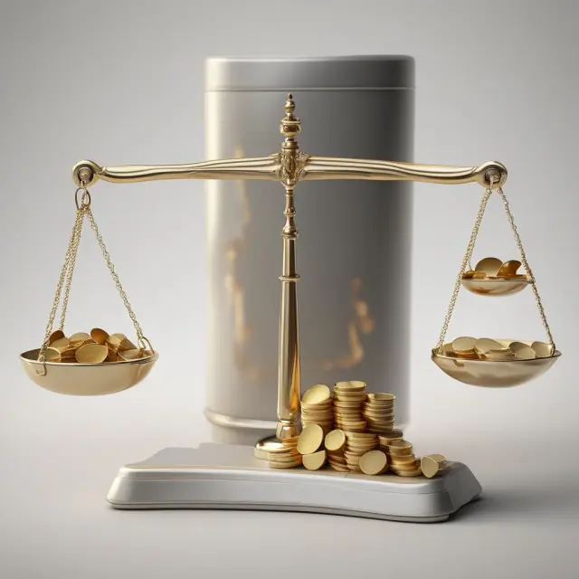Image of golden scales with various labelled coins being tipped towards a single large golden bar, symbolizing the interchangeability of funds in mental accounting.