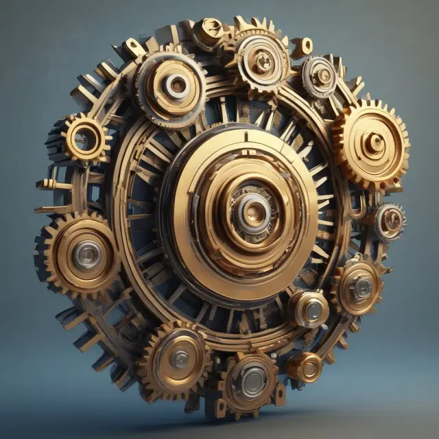 Gears turning and innovations merging in a payment processing infrastructure scene, highlighting technology