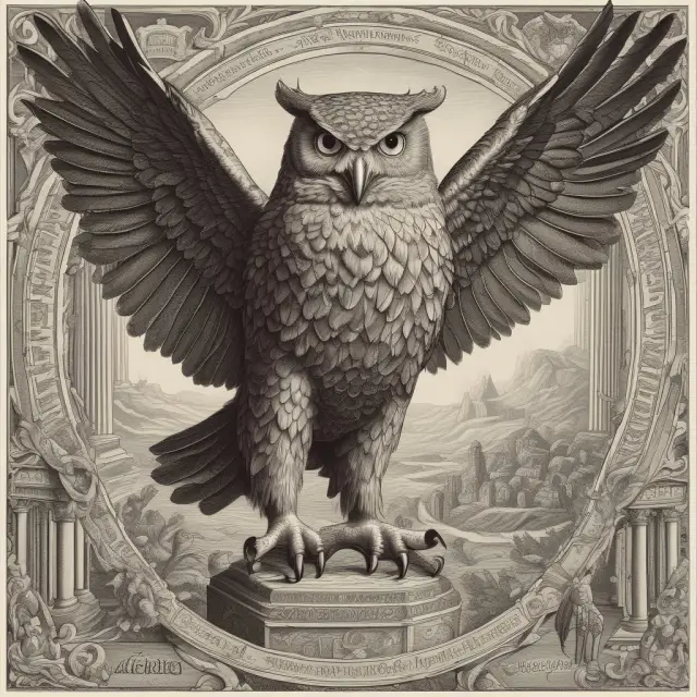 An owl (merchant bank) assisting an eagle (ABC Inc.) in navigating complex financial markets, symbolizing the role of a merchant bank in international business transactions.