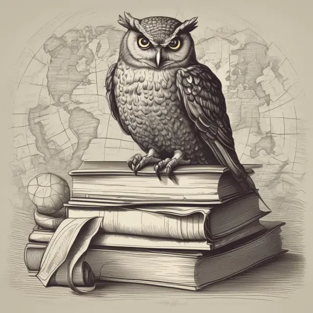 Owl holding a globe represents a wise merchant bank facilitating international transactions