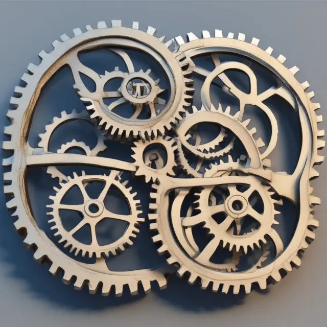 Image of two gears coming together and merging into a single, larger gear representing a successful company merger