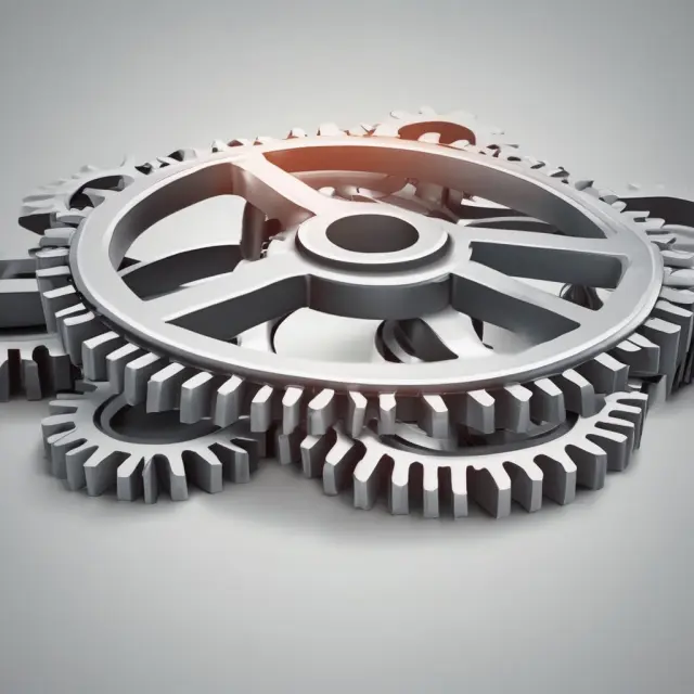 Two interlocking gears representing merging organizations with a focus on effective integration and communication.