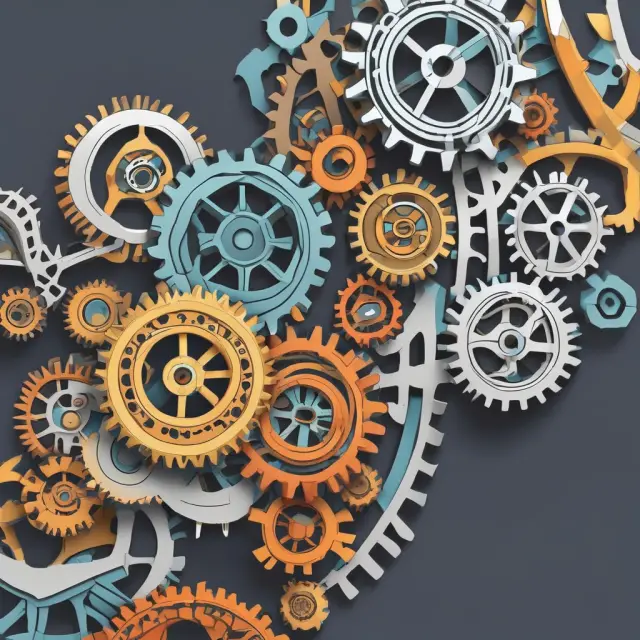 A visually appealing image of interconnected gears representing various merger types, illustrating the combination and integration within the business landscape