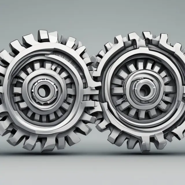 A visual metaphor showing two gears merging (merger) and one company getting absorbed (acquisition) to illustrate the key differences between these corporate transactions