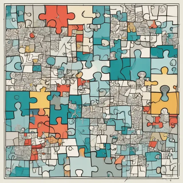 A mosaic of companies merging or acquiring, forming interconnected puzzle pieces representing business growth and competition dynamics