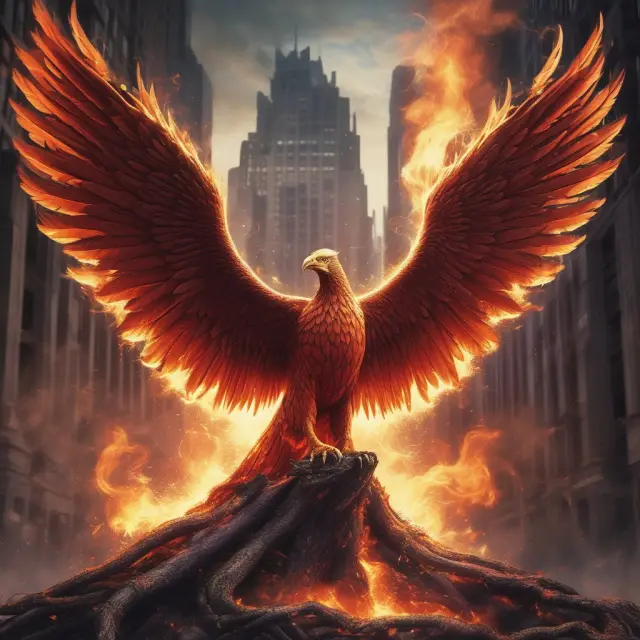 Image: A mythical Phoenix rising from the ashes, symbolizing Merrill Lynch’s rebirth following its acquisition by Bank of America.