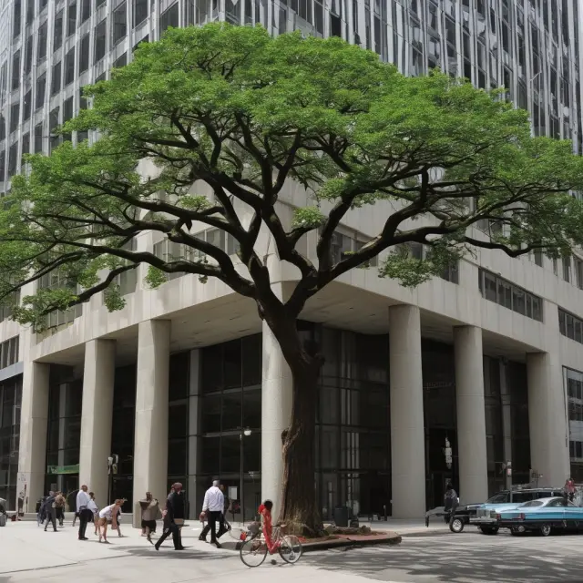 A dying Merrill Lynch tree shedding leaves representing the 2008 crisis, then blooming with Bank of America