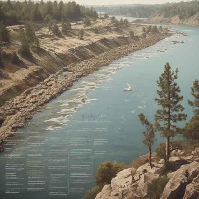 An illustration of a serene river with significant events as stones along its banks representing Merrill Lynch