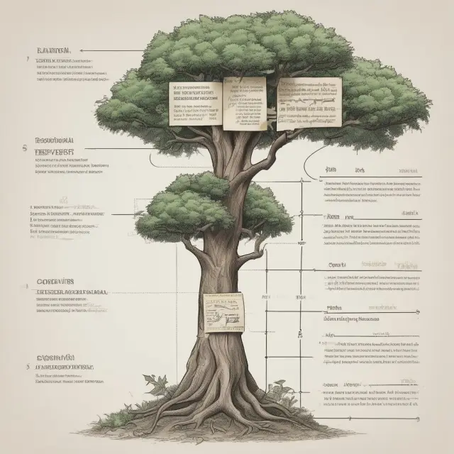 An image of a tree with call options blossoming from its branches, symbolizing the Merton model and a company