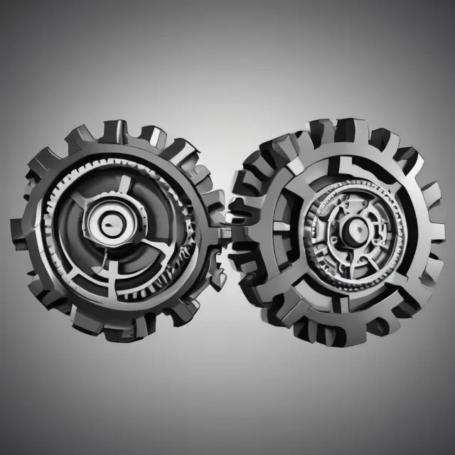 Two gears representing Merton and Black-Scholes models working together in financial analysis.