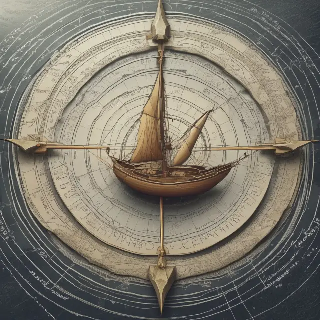 Compass with GDP at the center, surrounded by waves representing inflation and currents symbolizing unemployment