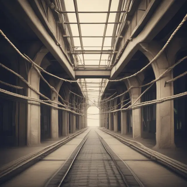 A metaphorical representation of mezzanine debt as a hybrid financial instrument resembling two ropes intertwined, symbolizing its position between equity and debt.