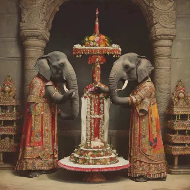 Two elephants taking their vows while presenting tax documents, symbolizing married filing jointly